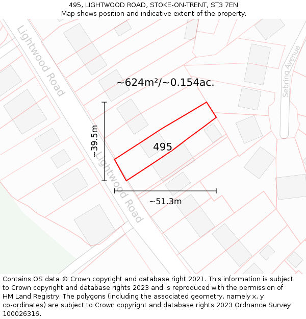 495, LIGHTWOOD ROAD, STOKE-ON-TRENT, ST3 7EN: Plot and title map