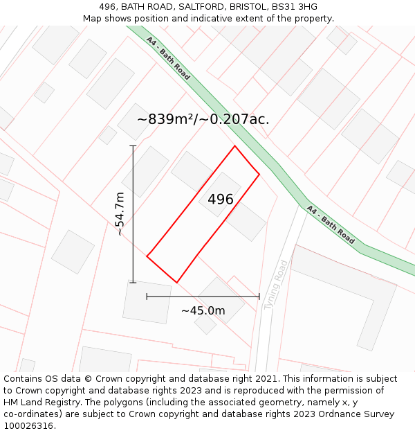 496, BATH ROAD, SALTFORD, BRISTOL, BS31 3HG: Plot and title map