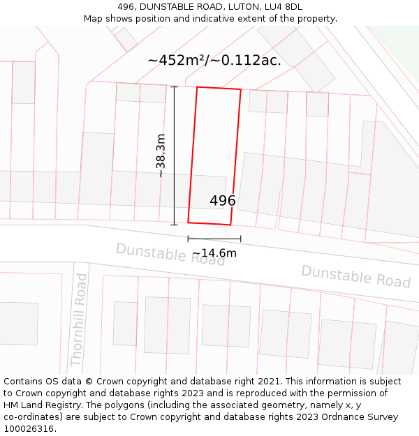 496, DUNSTABLE ROAD, LUTON, LU4 8DL: Plot and title map