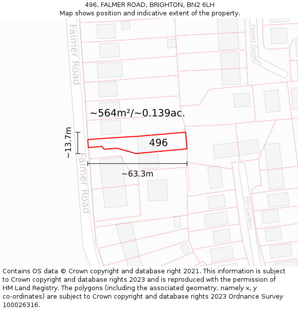 496, FALMER ROAD, BRIGHTON, BN2 6LH: Plot and title map