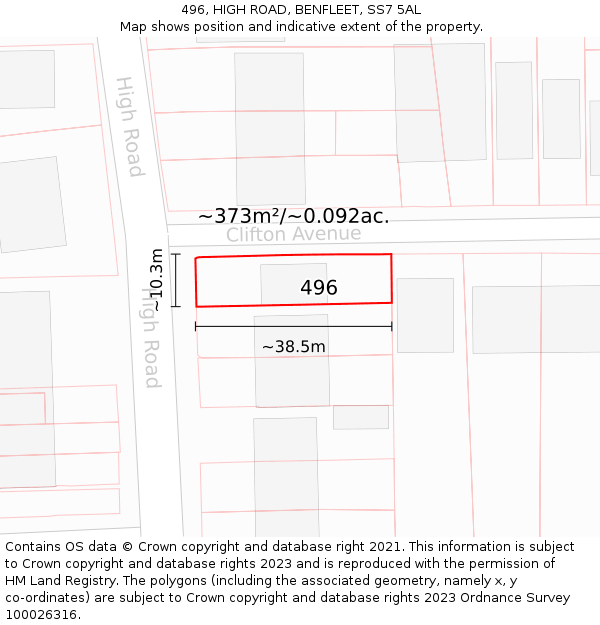 496, HIGH ROAD, BENFLEET, SS7 5AL: Plot and title map