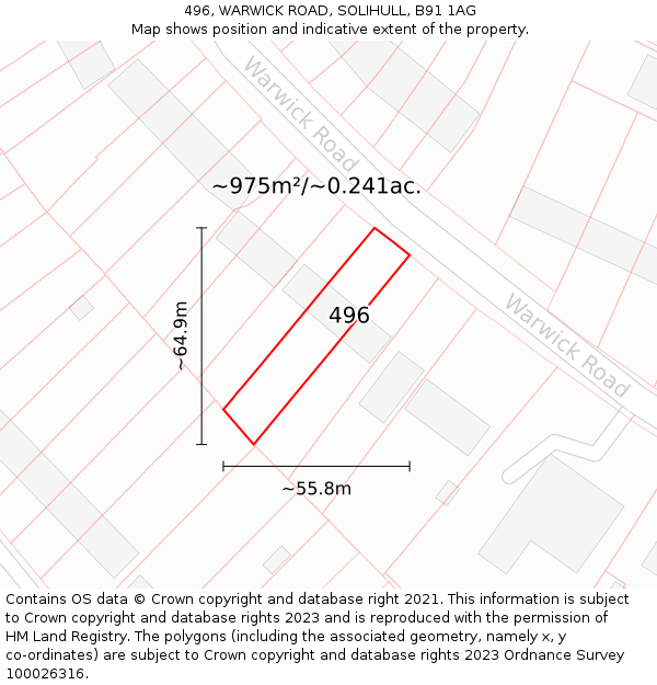 496, WARWICK ROAD, SOLIHULL, B91 1AG: Plot and title map