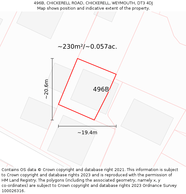 496B, CHICKERELL ROAD, CHICKERELL, WEYMOUTH, DT3 4DJ: Plot and title map