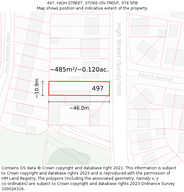 497, HIGH STREET, STOKE-ON-TRENT, ST6 5PB: Plot and title map