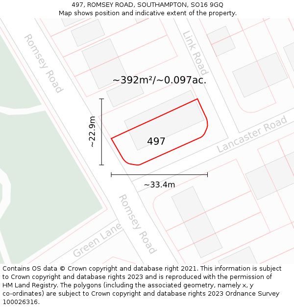 497, ROMSEY ROAD, SOUTHAMPTON, SO16 9GQ: Plot and title map