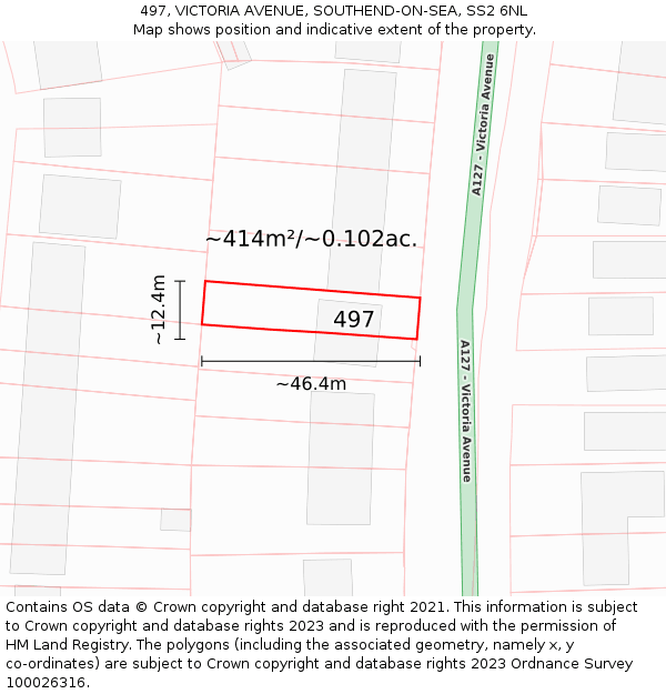 497, VICTORIA AVENUE, SOUTHEND-ON-SEA, SS2 6NL: Plot and title map