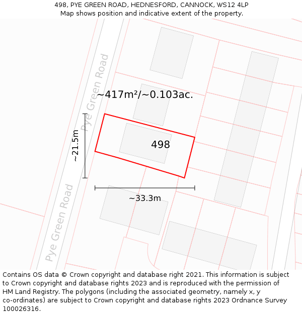 498, PYE GREEN ROAD, HEDNESFORD, CANNOCK, WS12 4LP: Plot and title map