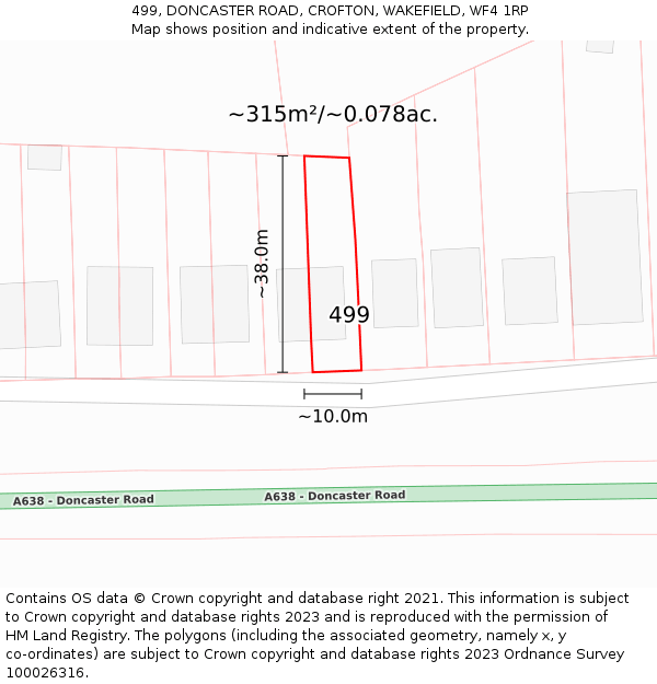 499, DONCASTER ROAD, CROFTON, WAKEFIELD, WF4 1RP: Plot and title map