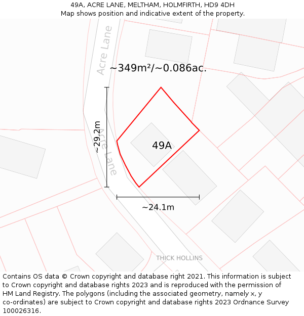 49A, ACRE LANE, MELTHAM, HOLMFIRTH, HD9 4DH: Plot and title map