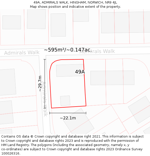 49A, ADMIRALS WALK, HINGHAM, NORWICH, NR9 4JL: Plot and title map