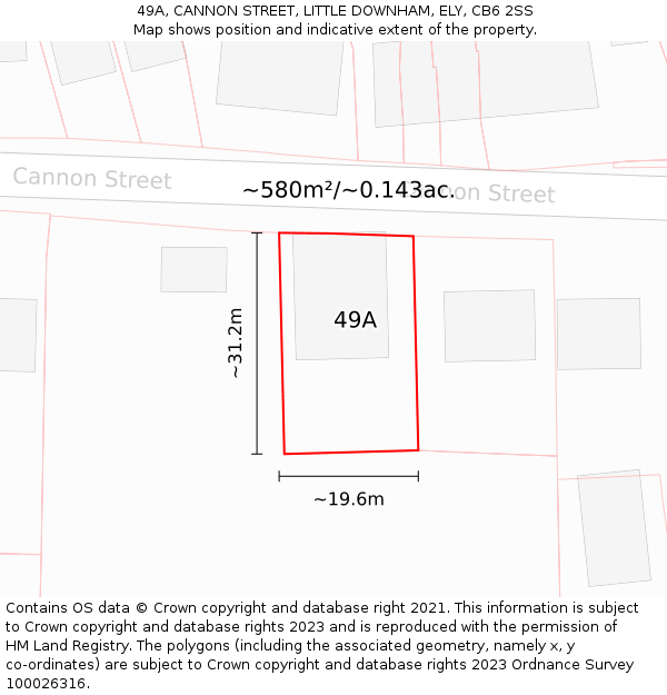 49A, CANNON STREET, LITTLE DOWNHAM, ELY, CB6 2SS: Plot and title map