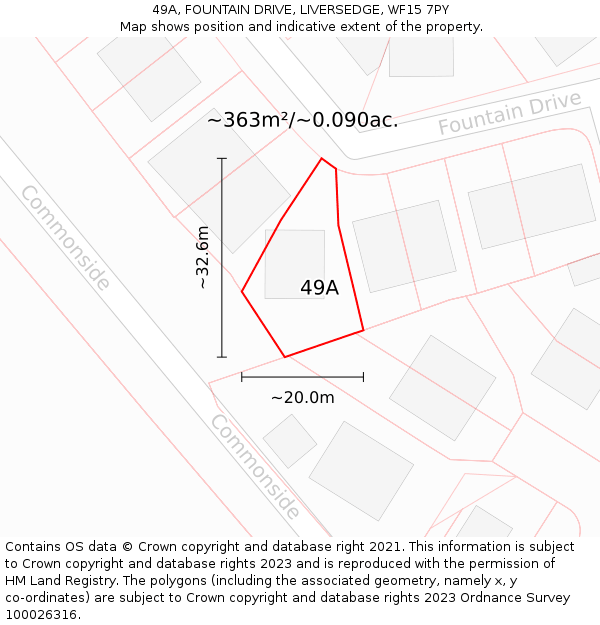 49A, FOUNTAIN DRIVE, LIVERSEDGE, WF15 7PY: Plot and title map