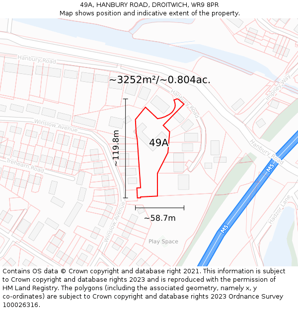 49A, HANBURY ROAD, DROITWICH, WR9 8PR: Plot and title map