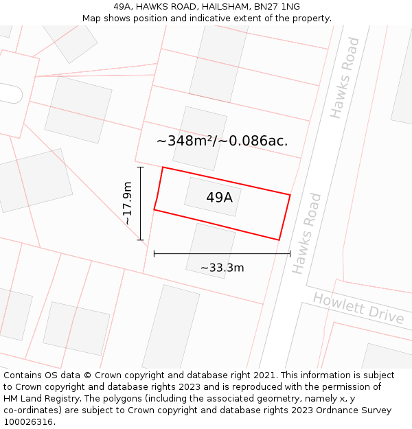 49A, HAWKS ROAD, HAILSHAM, BN27 1NG: Plot and title map