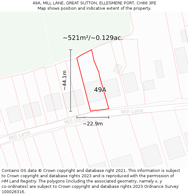 49A, MILL LANE, GREAT SUTTON, ELLESMERE PORT, CH66 3PE: Plot and title map