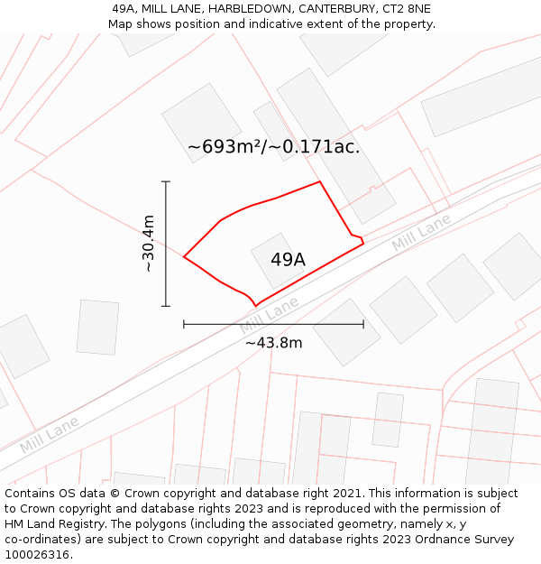 49A, MILL LANE, HARBLEDOWN, CANTERBURY, CT2 8NE: Plot and title map