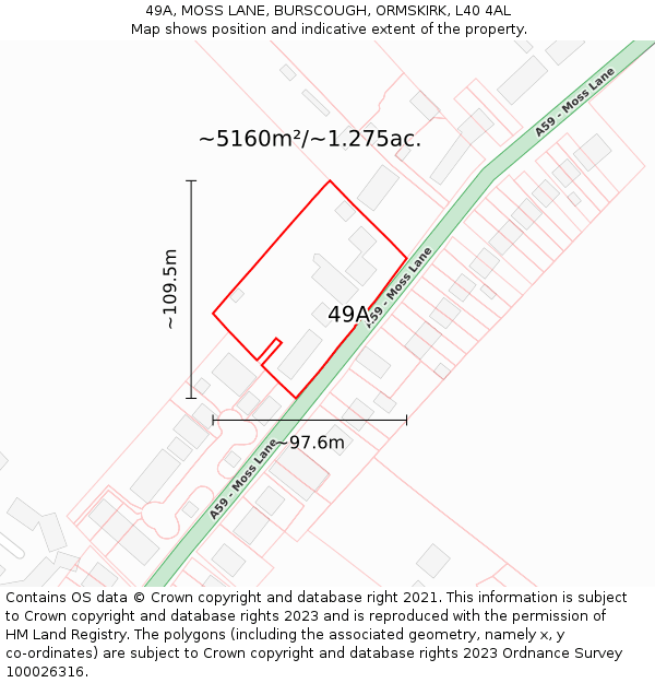 49A, MOSS LANE, BURSCOUGH, ORMSKIRK, L40 4AL: Plot and title map