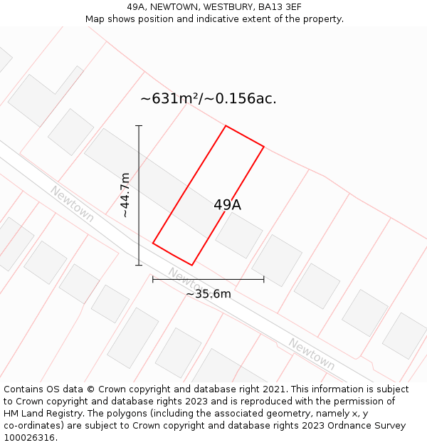 49A, NEWTOWN, WESTBURY, BA13 3EF: Plot and title map