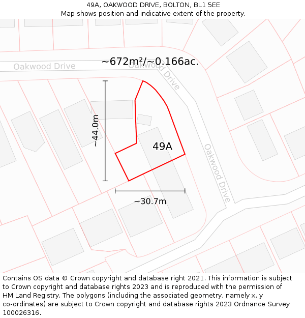 49A, OAKWOOD DRIVE, BOLTON, BL1 5EE: Plot and title map