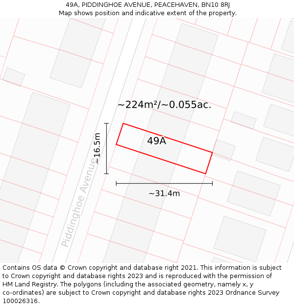 49A, PIDDINGHOE AVENUE, PEACEHAVEN, BN10 8RJ: Plot and title map