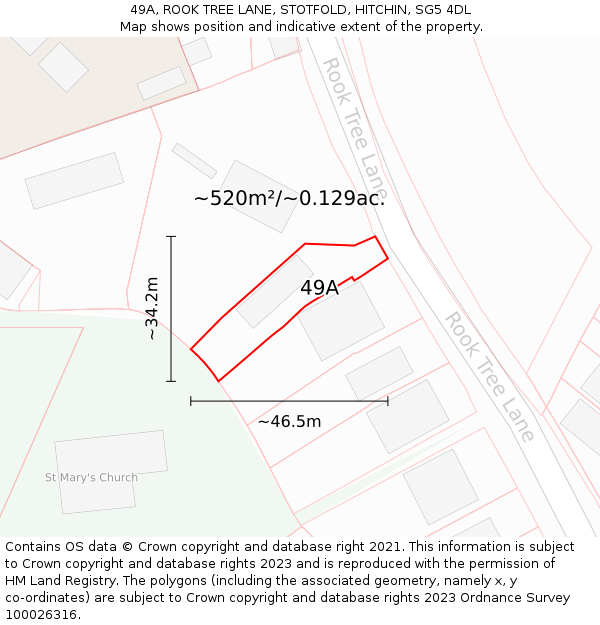 49A, ROOK TREE LANE, STOTFOLD, HITCHIN, SG5 4DL: Plot and title map