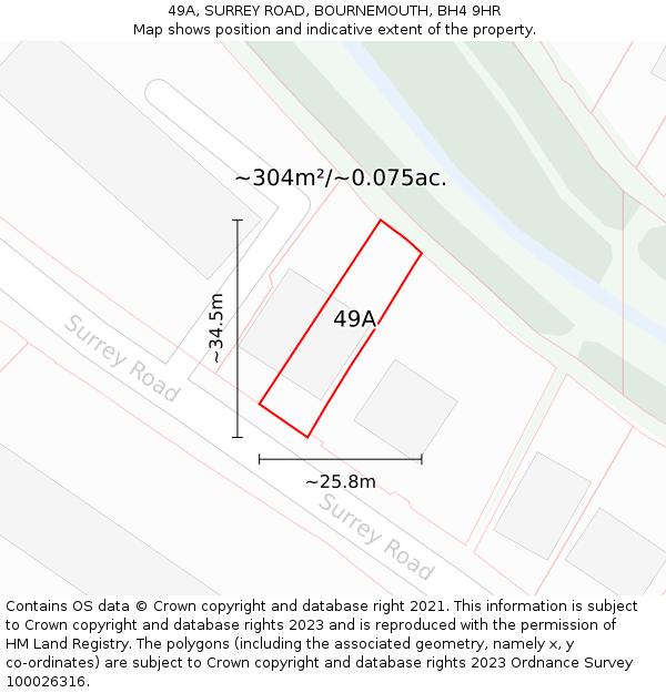 49A, SURREY ROAD, BOURNEMOUTH, BH4 9HR: Plot and title map