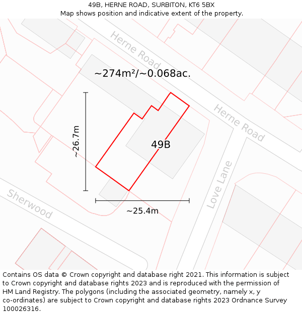 49B, HERNE ROAD, SURBITON, KT6 5BX: Plot and title map