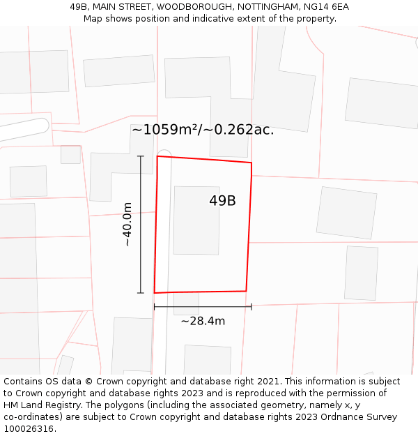 49B, MAIN STREET, WOODBOROUGH, NOTTINGHAM, NG14 6EA: Plot and title map