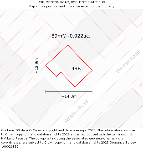 49B, WESTON ROAD, ROCHESTER, ME2 3HB: Plot and title map