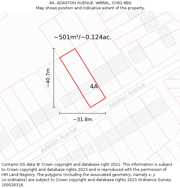 4A, ADASTON AVENUE, WIRRAL, CH62 8BS: Plot and title map