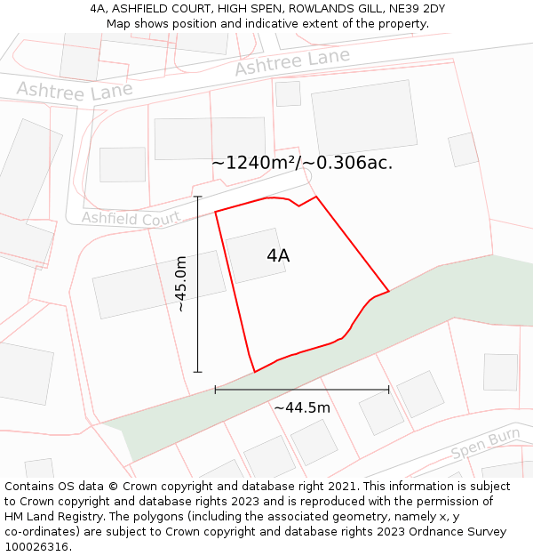 4A, ASHFIELD COURT, HIGH SPEN, ROWLANDS GILL, NE39 2DY: Plot and title map