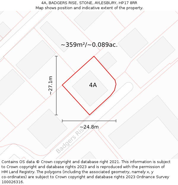 4A, BADGERS RISE, STONE, AYLESBURY, HP17 8RR: Plot and title map