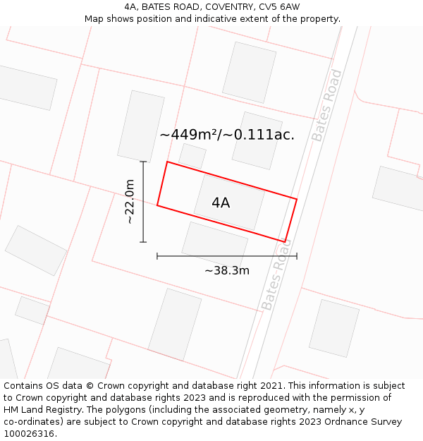 4A, BATES ROAD, COVENTRY, CV5 6AW: Plot and title map