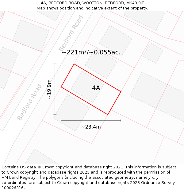 4A, BEDFORD ROAD, WOOTTON, BEDFORD, MK43 9JT: Plot and title map