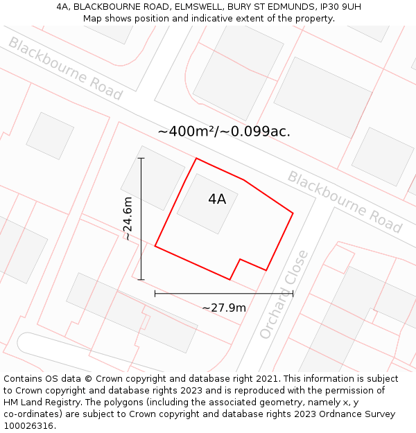 4A, BLACKBOURNE ROAD, ELMSWELL, BURY ST EDMUNDS, IP30 9UH: Plot and title map