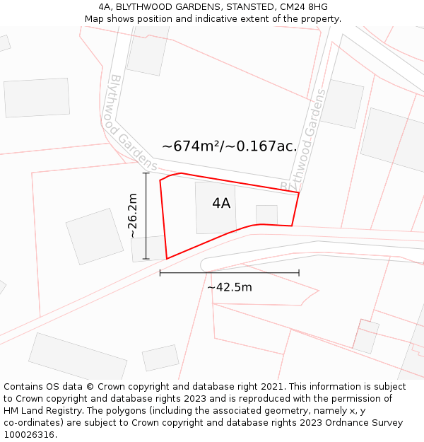 4A, BLYTHWOOD GARDENS, STANSTED, CM24 8HG: Plot and title map