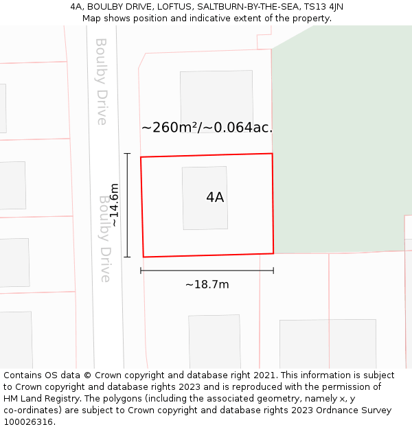 4A, BOULBY DRIVE, LOFTUS, SALTBURN-BY-THE-SEA, TS13 4JN: Plot and title map