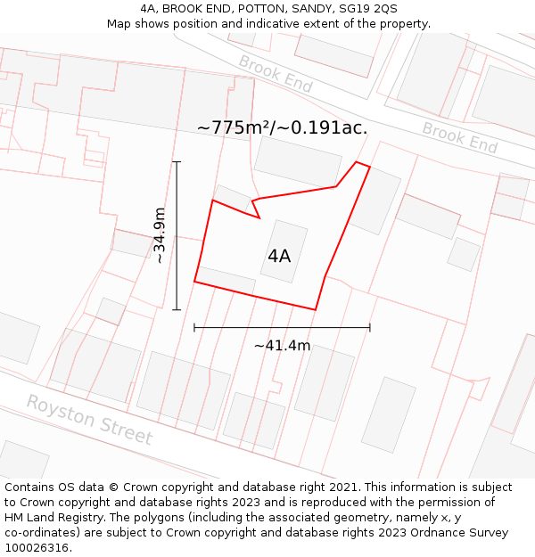 4A, BROOK END, POTTON, SANDY, SG19 2QS: Plot and title map