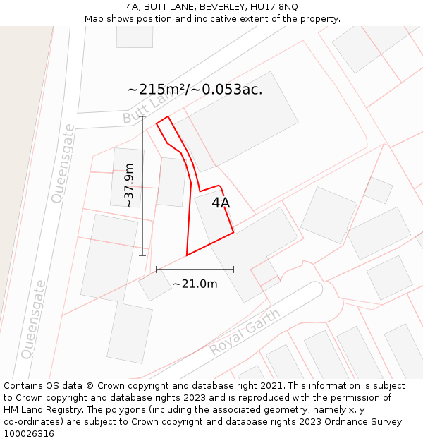 4A, BUTT LANE, BEVERLEY, HU17 8NQ: Plot and title map