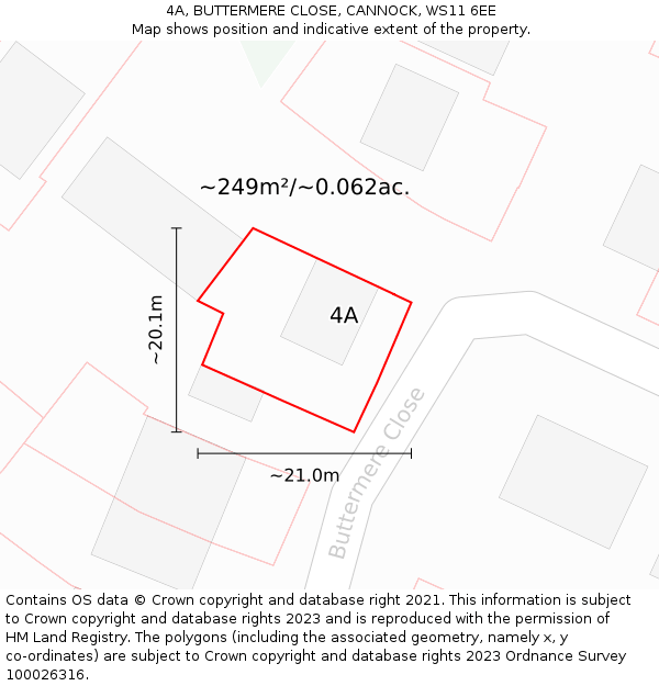 4A, BUTTERMERE CLOSE, CANNOCK, WS11 6EE: Plot and title map