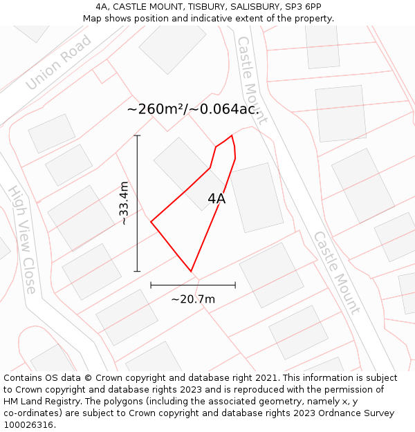 4A, CASTLE MOUNT, TISBURY, SALISBURY, SP3 6PP: Plot and title map