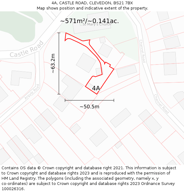 4A, CASTLE ROAD, CLEVEDON, BS21 7BX: Plot and title map