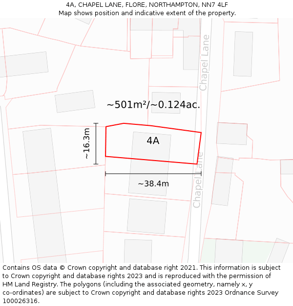 4A, CHAPEL LANE, FLORE, NORTHAMPTON, NN7 4LF: Plot and title map