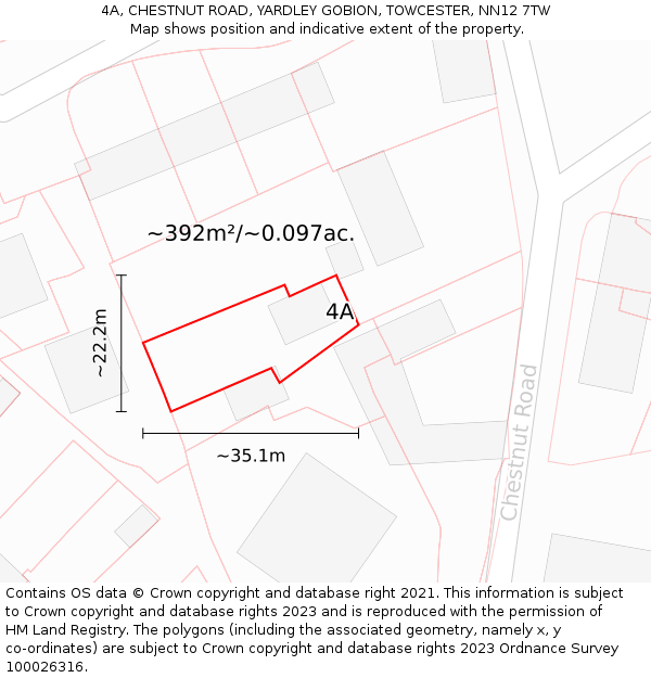 4A, CHESTNUT ROAD, YARDLEY GOBION, TOWCESTER, NN12 7TW: Plot and title map