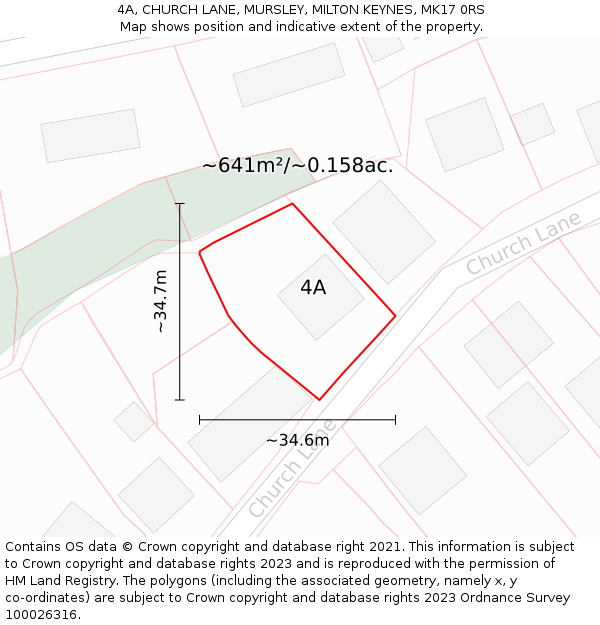 4A, CHURCH LANE, MURSLEY, MILTON KEYNES, MK17 0RS: Plot and title map