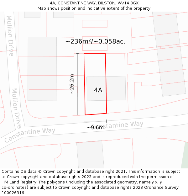 4A, CONSTANTINE WAY, BILSTON, WV14 8GX: Plot and title map