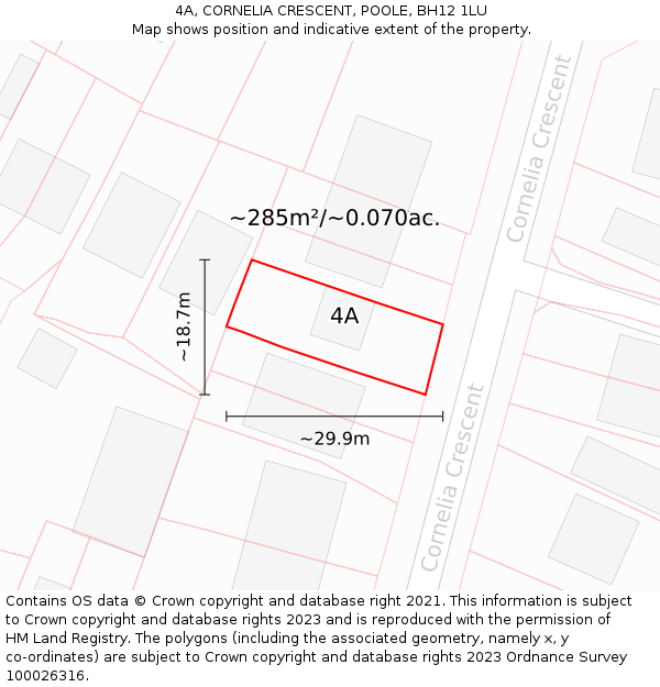 4A, CORNELIA CRESCENT, POOLE, BH12 1LU: Plot and title map