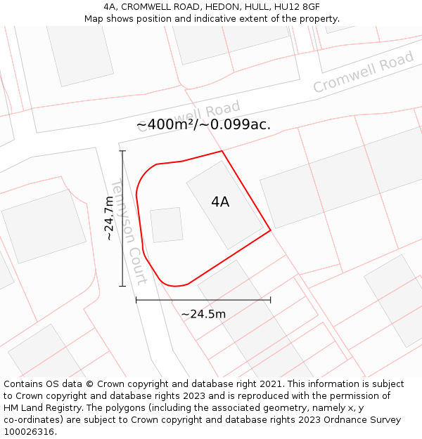 4A, CROMWELL ROAD, HEDON, HULL, HU12 8GF: Plot and title map