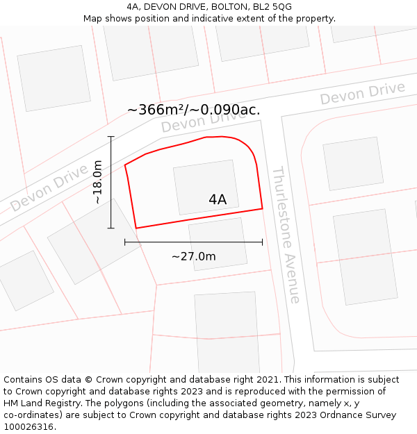 4A, DEVON DRIVE, BOLTON, BL2 5QG: Plot and title map