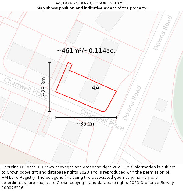 4A, DOWNS ROAD, EPSOM, KT18 5HE: Plot and title map